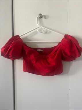 Abercrombie & Fitch Red Puff-Sleeve Cropped Top